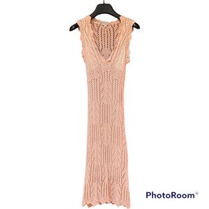 Crochet Dress Beach Coverup Blush Neutral Color with Gold Shimmer ✨ Size XS